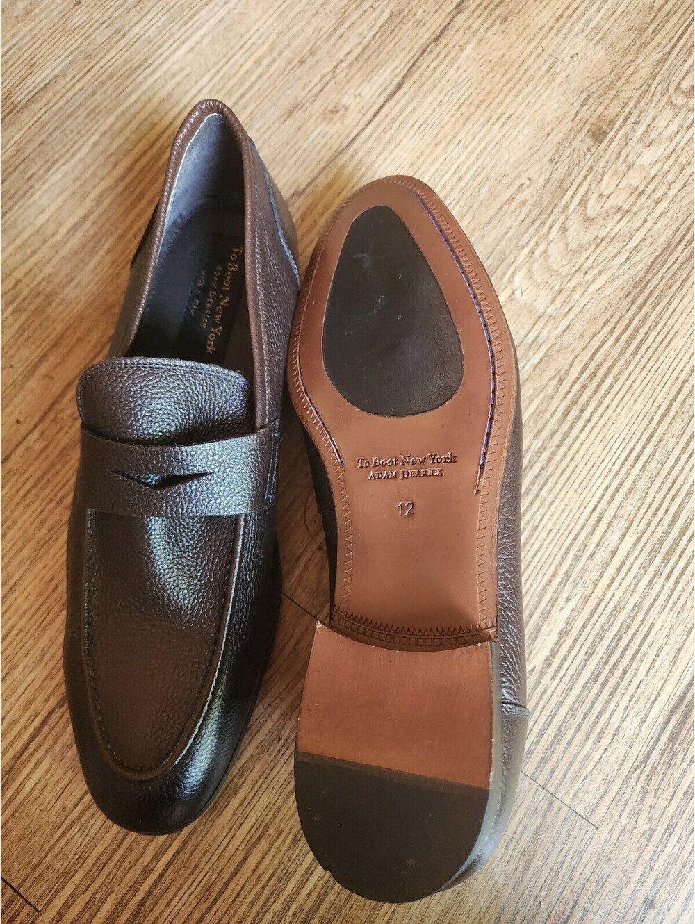 Siz 12 Men's Dark Brown Leather Penny Loafers, Size 12, Classic Dress Shoes - Picture 4 of 8